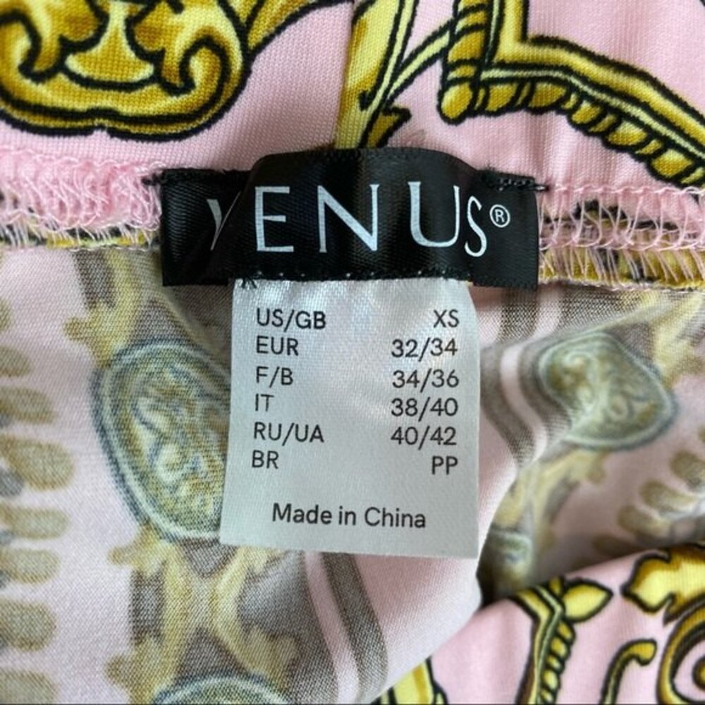 Venus Pink & Gold Print Asymmetric Hem Full A Line Skirt XS - Picture 6 of 7